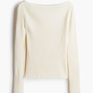 Rib knit boatneck Off white Ribbed Long Sleeve Top sweater Christmas, Holidays